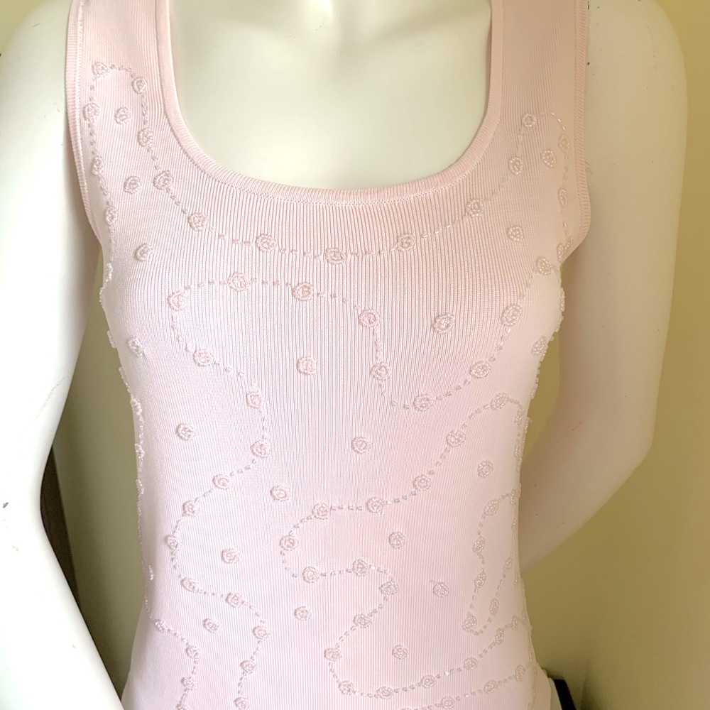 Beautiful soft Pink Woman Top rayon knit Fully Embelished with pink beading US M